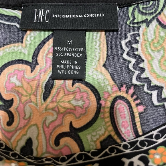 INC International Concepts M Women’s Paisley Multicolored Tunic Blouse w/Studs - Picture 3 of 4